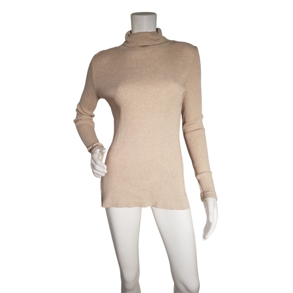 Armani Jeans Womens Size Medium Cream Ribbed Knit Turtleneck Sweater Pullover
